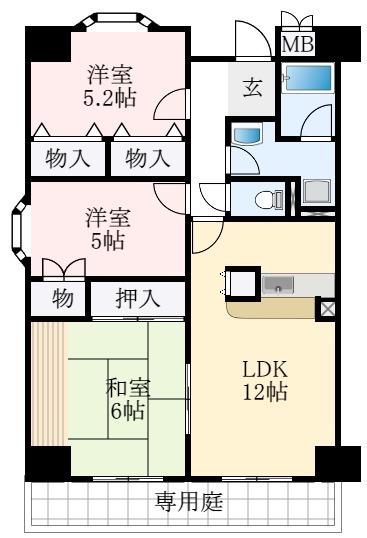 パラッツォドゥエ(3LDK/5階)の間取り写真