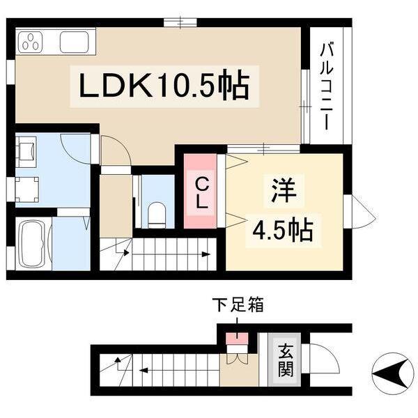 リーブルファイン日比津町1号棟(1LDK/2階)の間取り写真