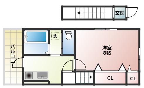 西明石テラスハウス2F(1DK/2階)の間取り写真