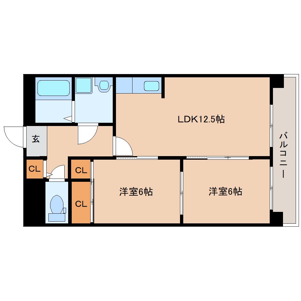 グランドハイツ森川(2LDK/4階)の間取り写真