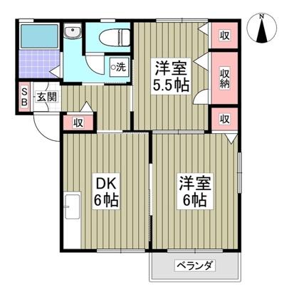 ディアス・ビオレータF 2DK(2DK/2階)の間取り写真