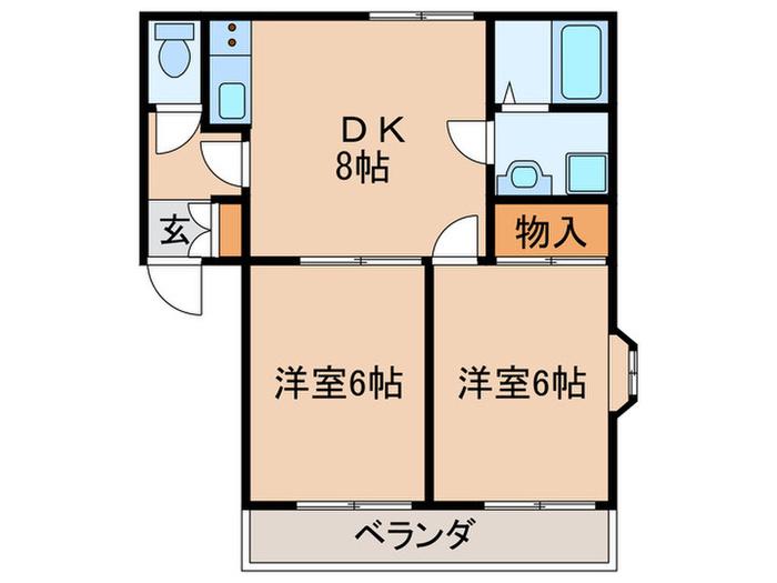 ドミール小柳町B棟(2DK/2階)の間取り写真