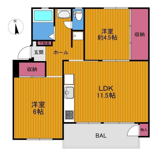 たまプラーザ団地1街区1号棟(2LDK/1階)の間取り写真