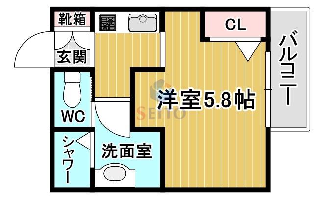 ル・クレール岡町A棟(1K/2階)の間取り写真
