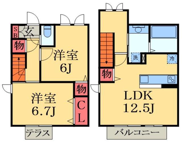 ハーモニー(2LDK/1階)の間取り写真