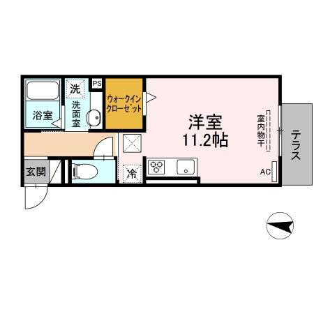 GRAND D-ROOM京町(ワンルーム/1階)の間取り写真
