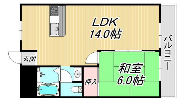 ミピアーチェ武庫之荘(1LDK/2階)の間取り写真