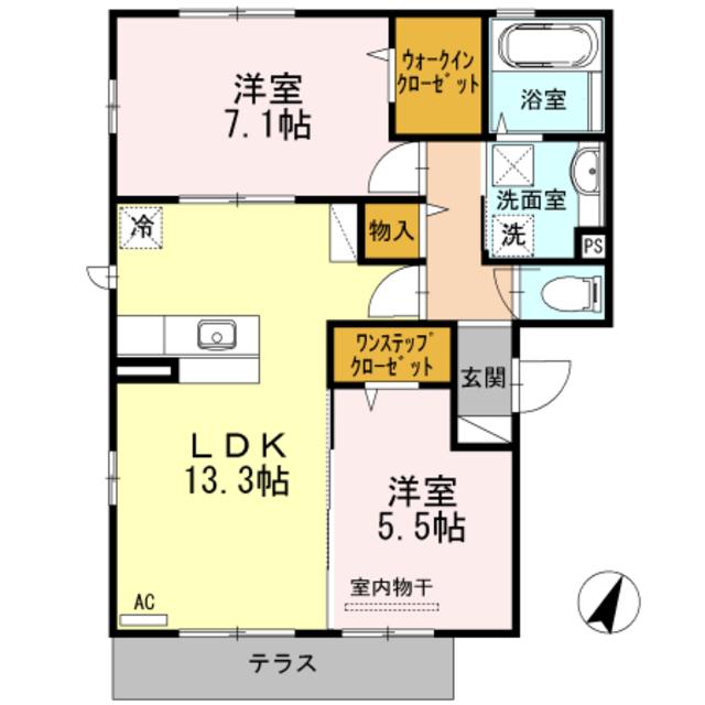 ファミール タカゼン E棟(2LDK/1階)の間取り写真