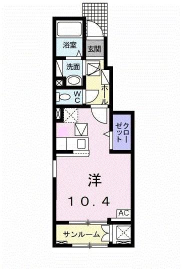 ヘリオス(ワンルーム/1階)の間取り写真