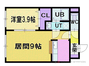 アールフリー厚別(1LDK/1階)の間取り写真
