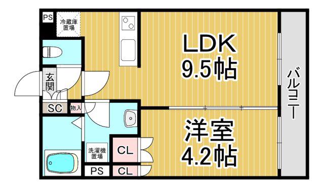 ブリージェ夙川南郷(1LDK/1階)の間取り写真