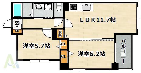 アルファレガロ上沢(2LDK/4階)の間取り写真