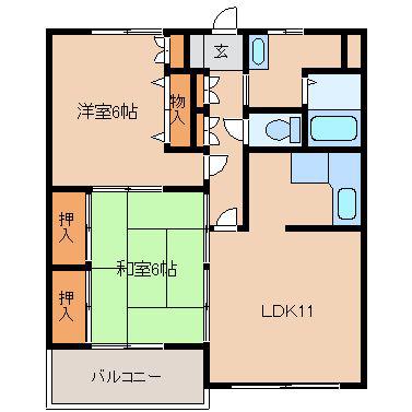 ウェイビィ森田II(2LDK/2階)の間取り写真