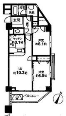 レジディア根岸(2LDK/6階)の間取り写真