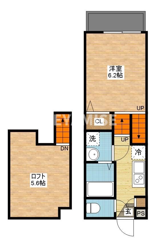 ミライ旭町(1SK/2階)の間取り写真