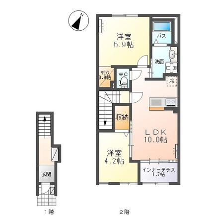 ルミエール南中山(2LDK/2階)の間取り写真