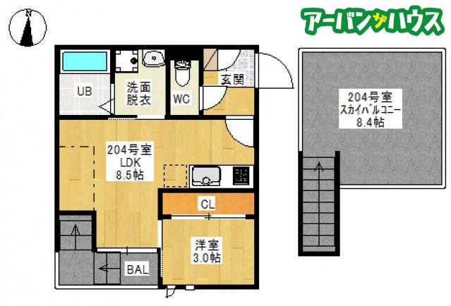 GRANDTIC MARIN(1LDK/2階)の間取り写真