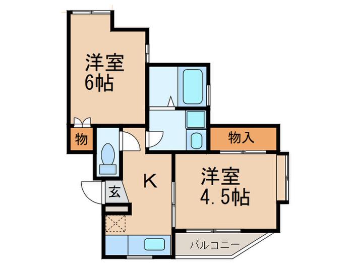 シャンポールKII(2K/2階)の間取り写真