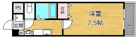 ヒルサイドテラス(1K/3階)の間取り写真