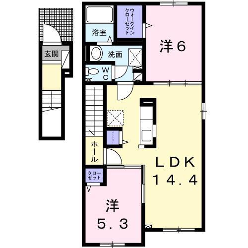 ブルースカイ(2LDK/2階)の間取り写真