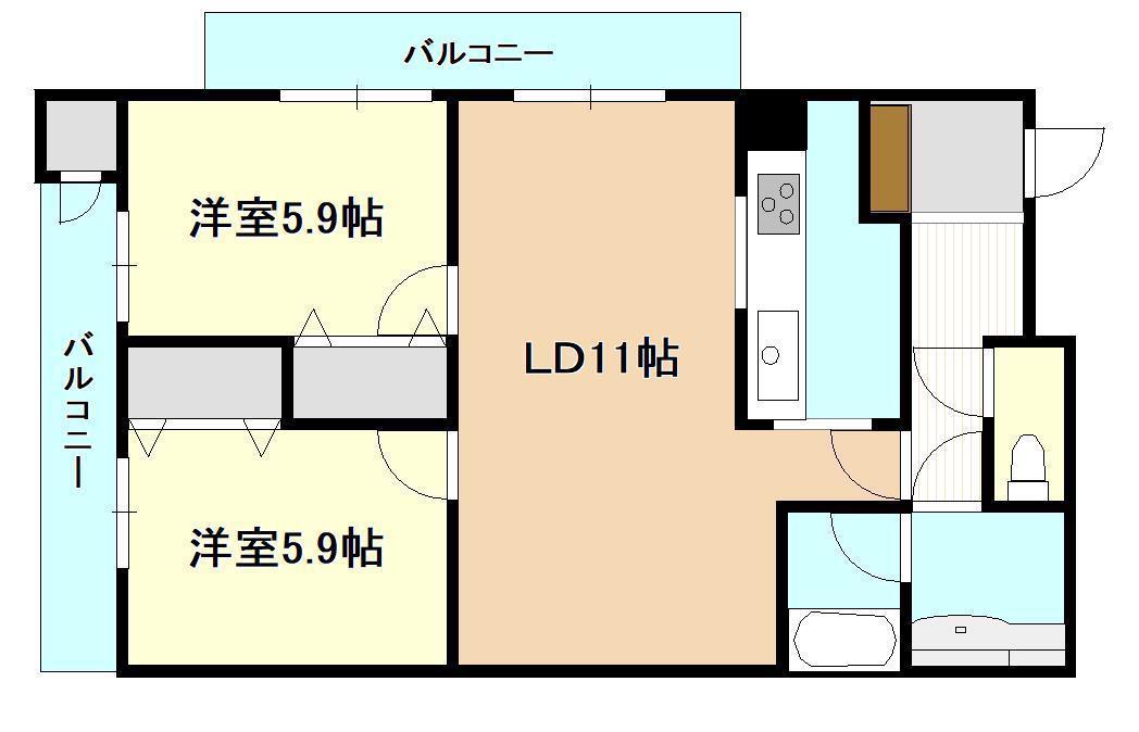 パークプラザ新光(2LDK/5階)の間取り写真