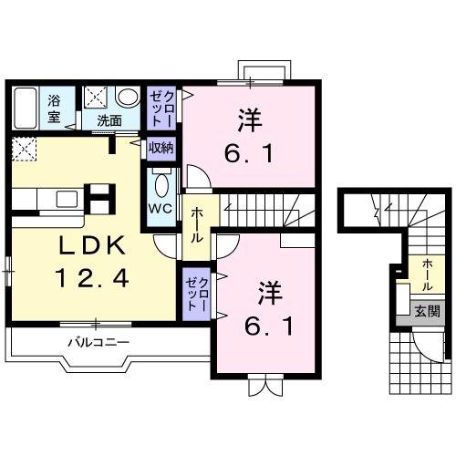 ヴィラ アンソレイエA(2LDK/2階)の間取り写真