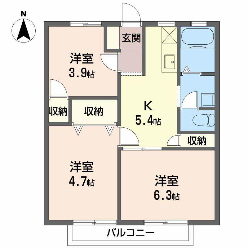サンシティ大石A・B(3K/1階)の間取り写真