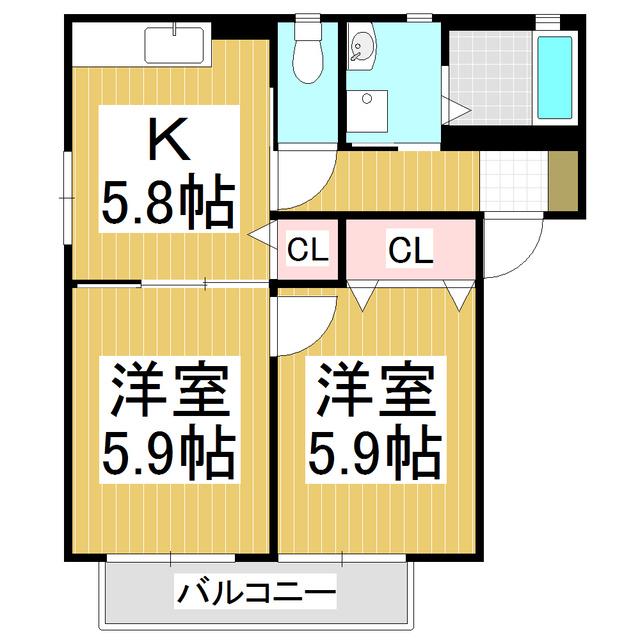 グランシードあづみB(2K/1階)の間取り写真
