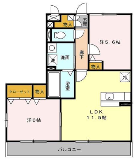 メゾン・アムール 弐番館A(2LDK/1階)の間取り写真