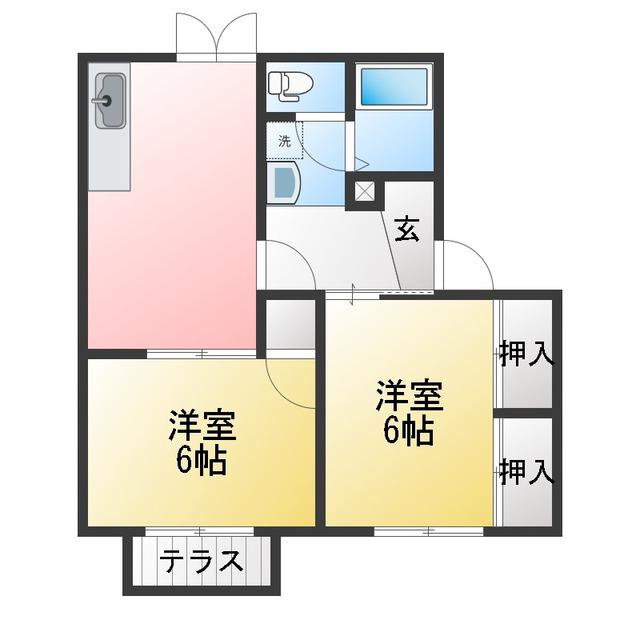サンヒルズ88 A棟(2DK/1階)の間取り写真