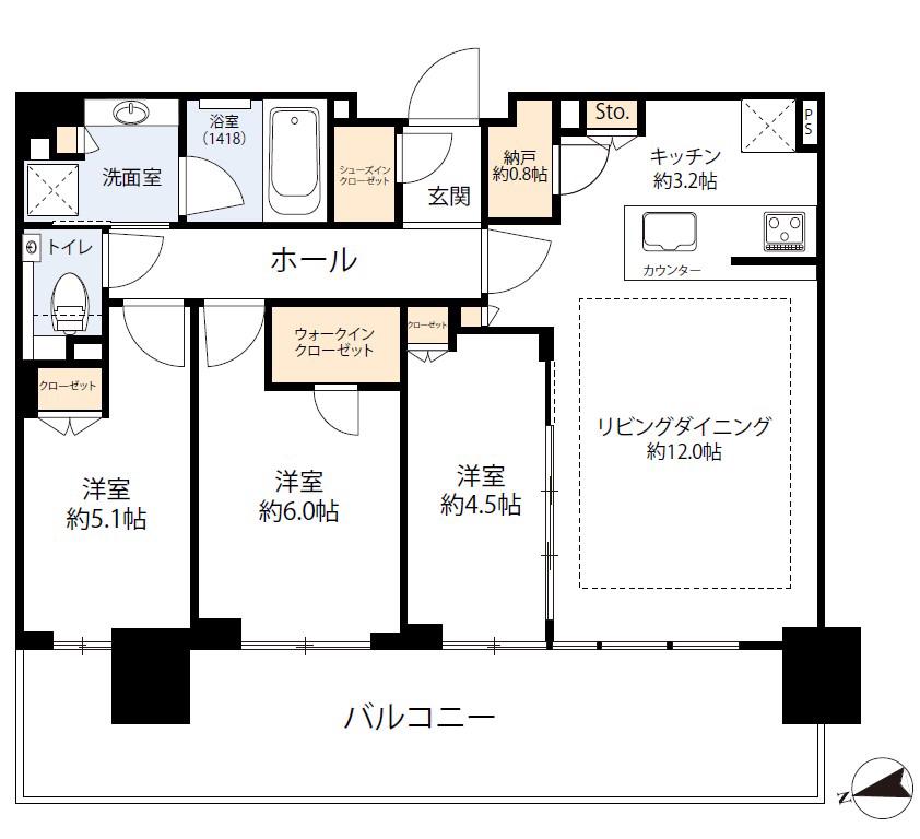 シティタワーズ東京ベイ ウエスト TOWER(3LDK/18階)の間取り写真