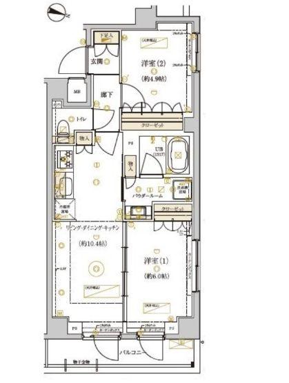 ドムススタイル武蔵小山(2LDK/3階)の間取り写真