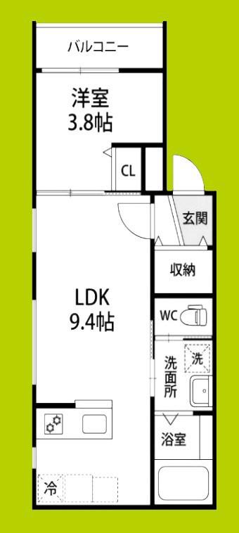 シェリル城北公園(1LDK/1階)の間取り写真
