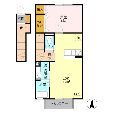 ジェントリーII番館(1LDK/2階)の間取り写真