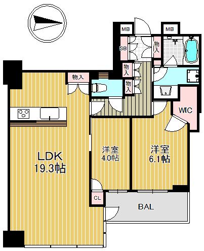 北浜ミッドタワー(2LDK/39階)の間取り写真