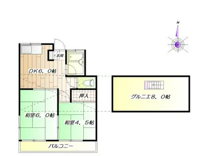 石井コーポ(2DK/2階)の間取り写真