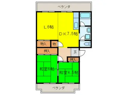 前川ハイツ(2LDK/1階)の間取り写真