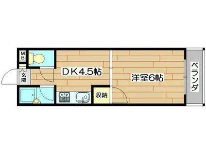 芥川ロイヤルマンション(1DK/2階)の間取り写真