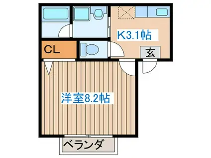 グリンゲイブル小田原(1K/2階)の間取り写真