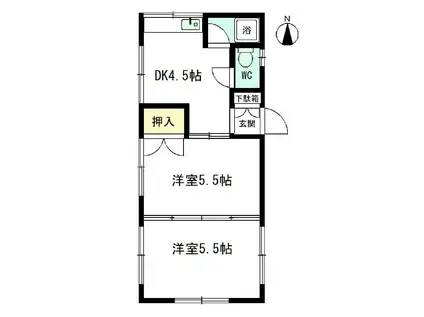 稲毛ハイツ(2DK/2階)の間取り写真