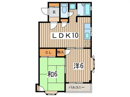 やまわハイツ(2LDK/2階)の間取り写真