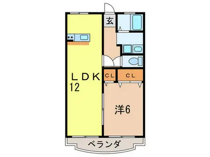 メゾン宮西II(1LDK/2階)の間取り写真