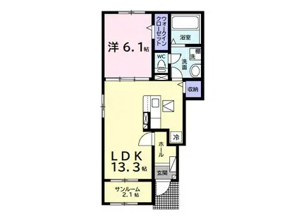 ベリッシモ ソーレ(1LDK/1階)の間取り写真