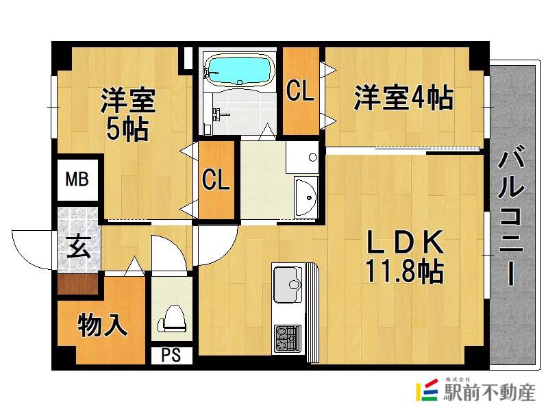 ムーンリバーJR久留米駅前(2LDK/8階)の間取り写真