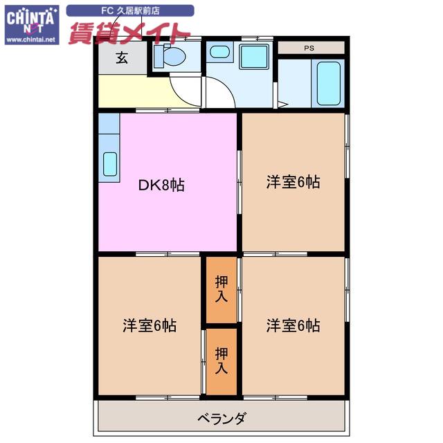 コーポ三恵(3DK/2階)の間取り写真