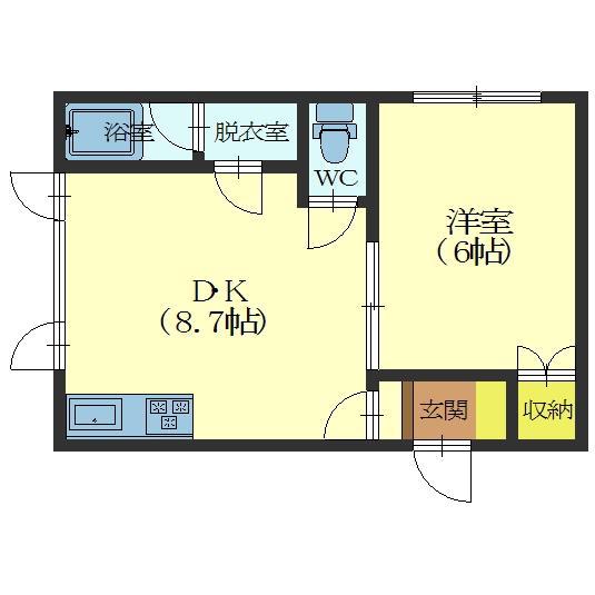 ノースマイン(1DK/1階)の間取り写真