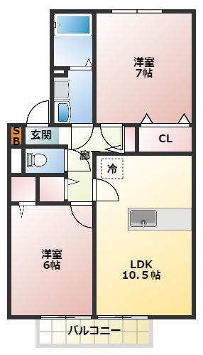 グリュックS(2LDK/2階)の間取り写真