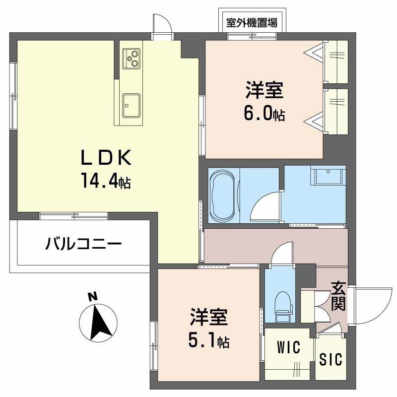 プレミアス鳳2(2LDK/2階)の間取り写真
