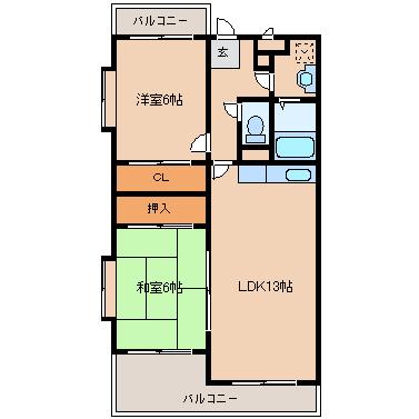 イルプリモ広川(2LDK/2階)の間取り写真