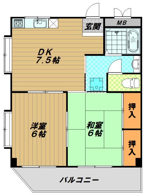 ミクロハイム(2DK/3階)の間取り写真